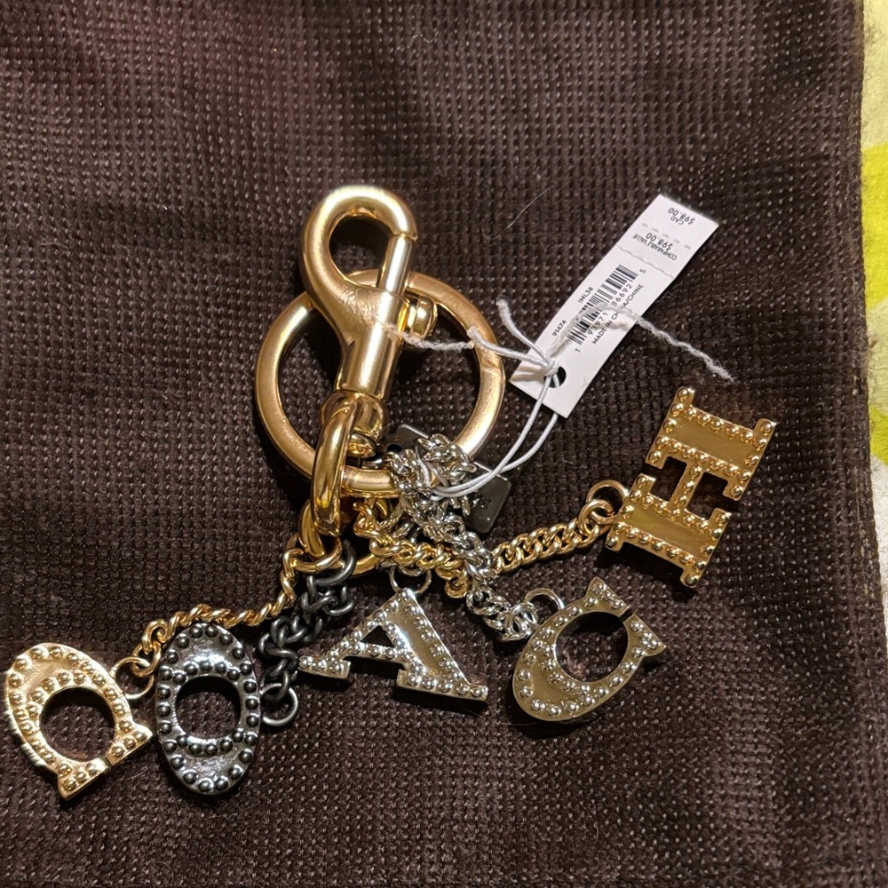 Coach Gold and Silver Letter Charm Keychain